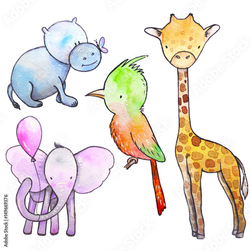 Set of hand drawn watercolor animals.