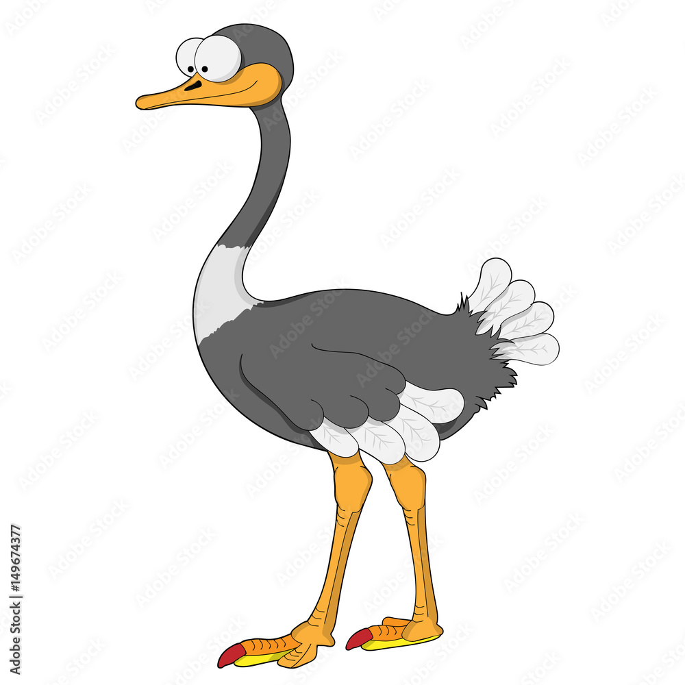 Funny cartoon gray ostrich with big eyes Stock Illustration | Adobe Stock