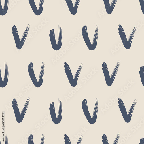Seamless pattern with blue hand drawn check marks.