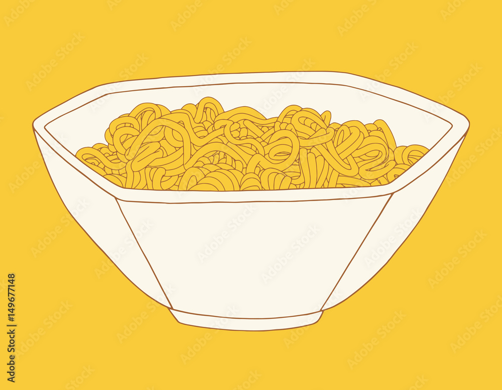 Hand drawn noodle bowl. Vector illustration of Asian food Hand drawn noodle bowl. Vector illustration of Asian food