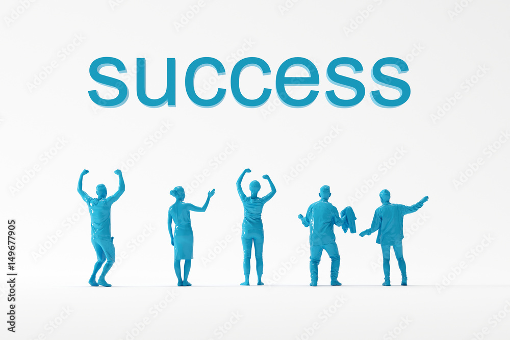 business team feeling happy look at SUCCESS word on white background. business minimal concept. business team feeling happy look at SUCCESS word on white background. business minimal concept.
