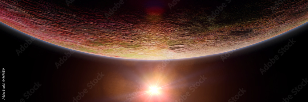 Fototapeta premium mysterious alien planet lit by a bright star