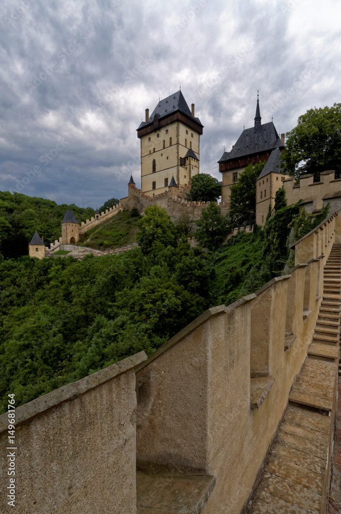 Monumental tower with the dark sky