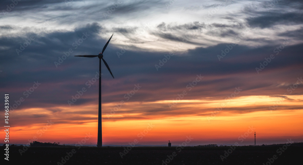 Windmill Silhouette at Sunset