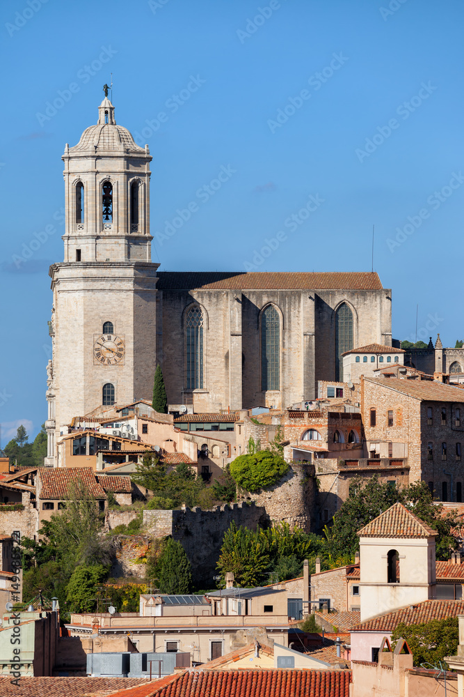 Girona Cathedral and Cityscape in Catalonia, Spain