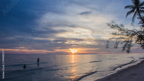 THAILAND - April 29, 2017:Beautiful Nature of Sunset Over the Sea with Twilight Sky at Ban Chuen Beach ,Trat