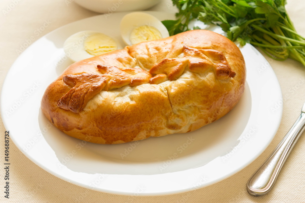 Meat pie with egg and vegetables. Nutritious and tasty dish. Meat pie with egg and vegetables. Nutritious and tasty dish.