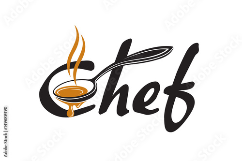 black lettering chef with soup spoon