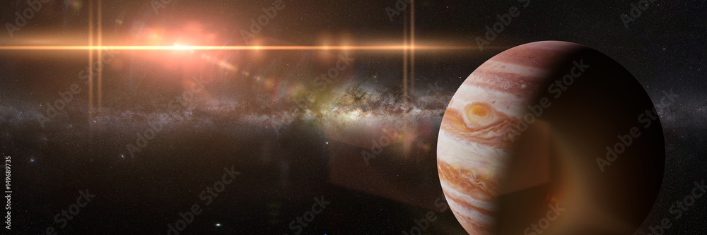 Fototapeta premium planet Jupiter in front of the Milky Way galaxy and the Sun