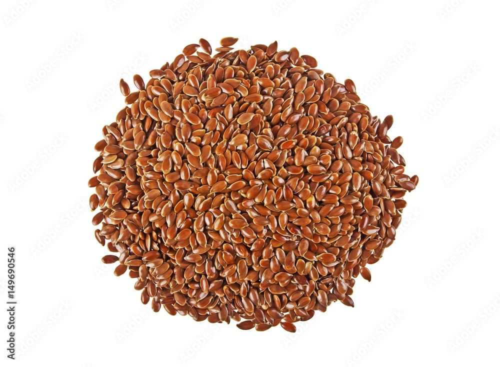 Dried flaxseeds on a white background, close up. Top view. Dried flaxseeds on a white background, close up. Top view.