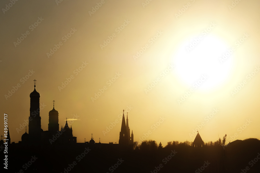 silhouette of Moscow Kremlin at sunrise