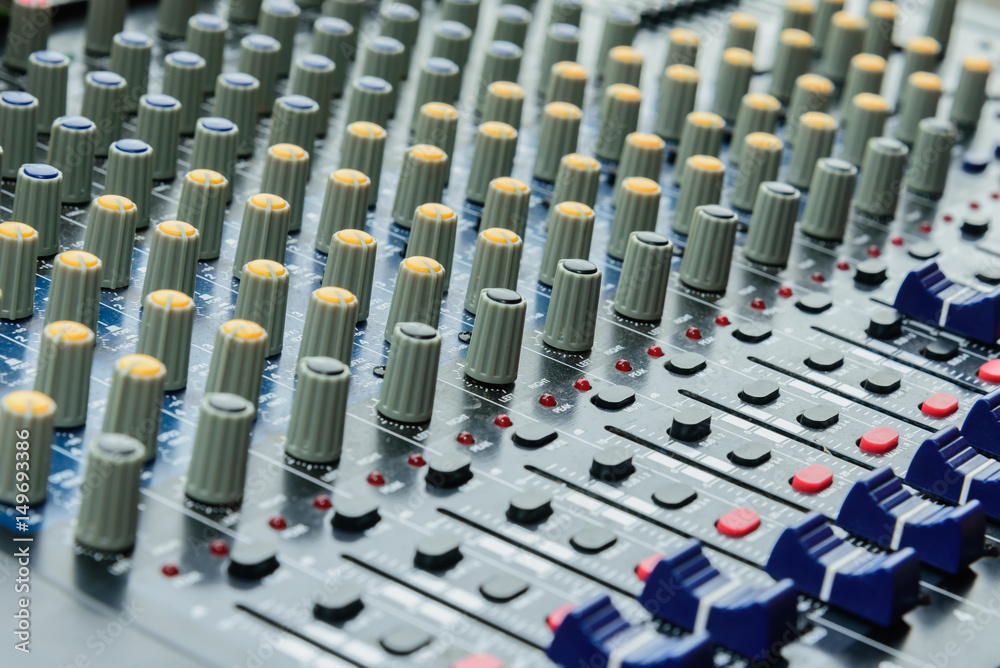 Fototapeta premium Audio sound mixer&amplifier equipment, mixing & engineering concept background.