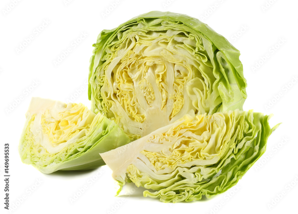 Cut green cabbage isolated on white background Cut green cabbage isolated on white background