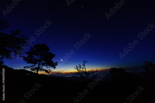 Stars on the dark blue sky before sunrise while Dawn beginning