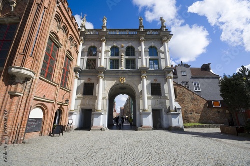 Golden Gate - magnificent two-storey high arch of triumph built in Dutch manierism style, located at the western end of the Royal Route, Gdansk, Poland