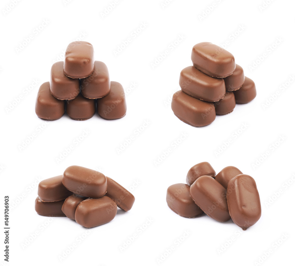 Fototapeta premium Chocolate coated toffee candy isolated