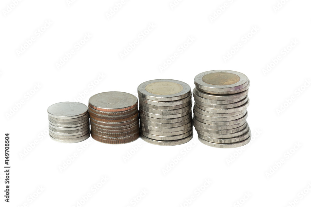 Stack of coins isolate on white background. Concept: saving money Stack of coins isolate on white background. Concept: saving money
