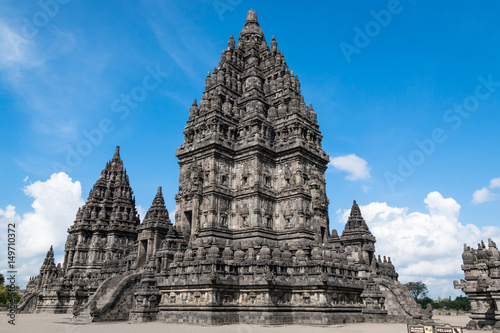 Prambanan temple (Candi Rara Jonggrang) is an hindu temple compound with sunny and cloudy day in Central Java, Indonesia. (UNESCO World Heritage Site)