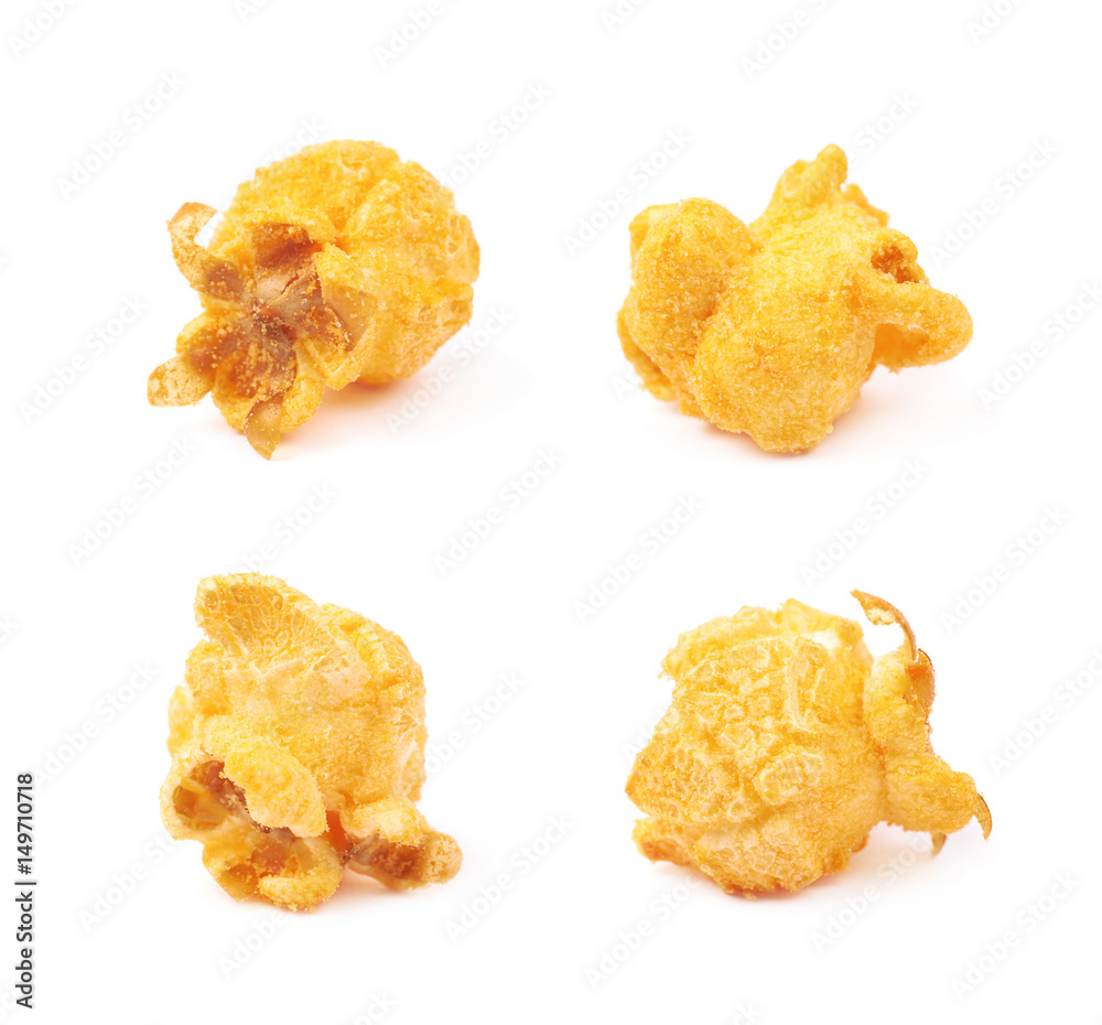 Single popcorn flake isolated Single popcorn flake isolated