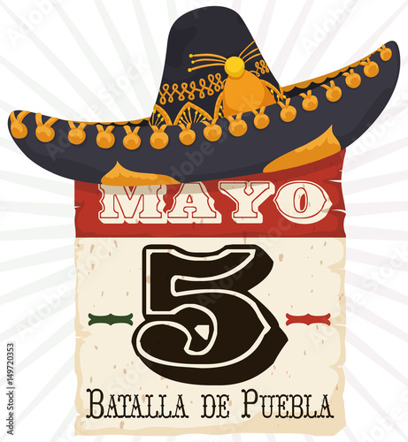 Mariachi Hat over Reminder Date for Cinco de Mayo Celebration, Vector Illustration