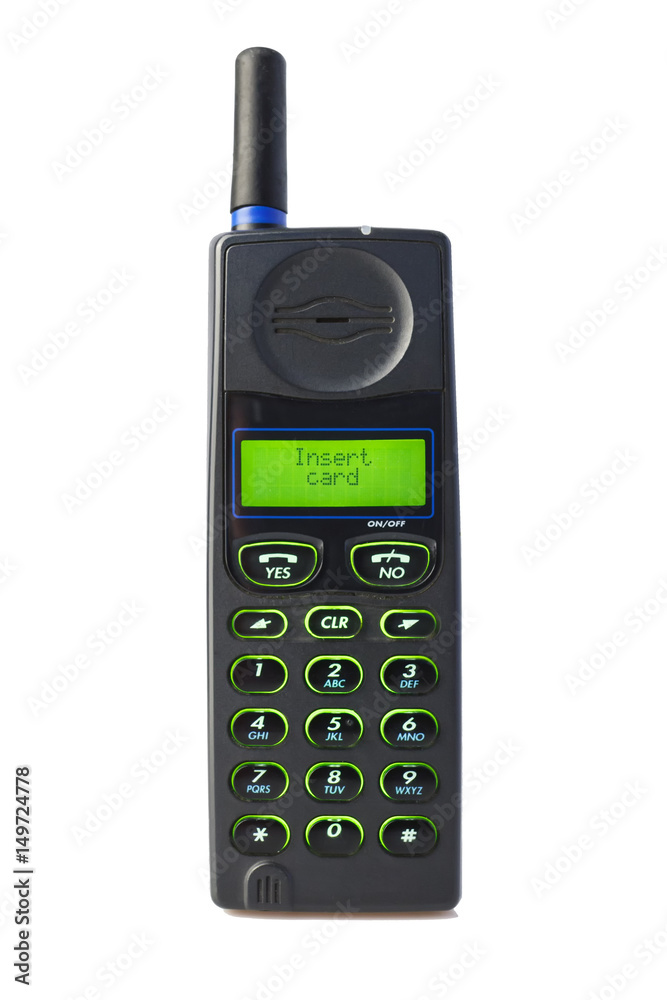 Old used cell phone, isolated white background Old used cell phone, isolated white background