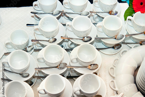 buffet many empty cups for tea party