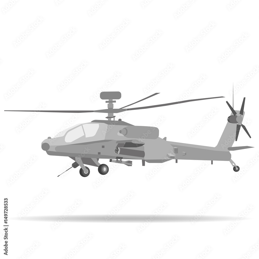 Vector image of military combat helicopter on a white background