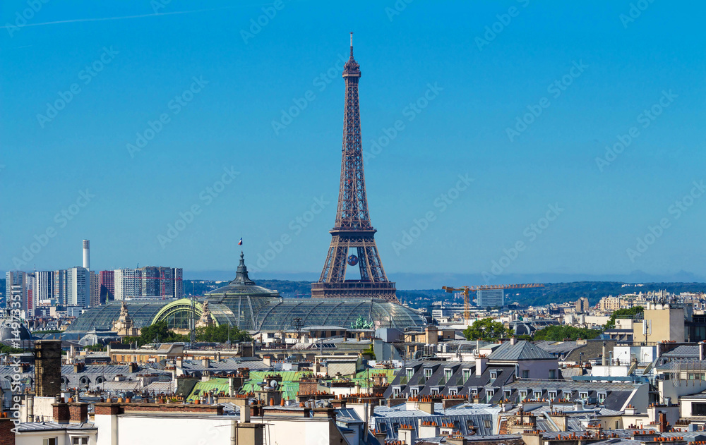 The panorama of Paris with the Eiffel Tower.