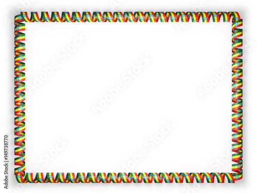 Frame and border of ribbon with the Ethiopia flag. 3d illustration