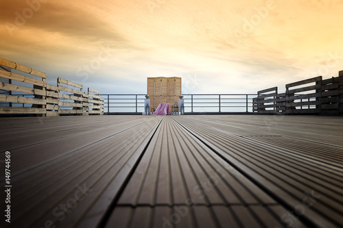 A wooden screen is on the background of the cloudy sky.Beauty