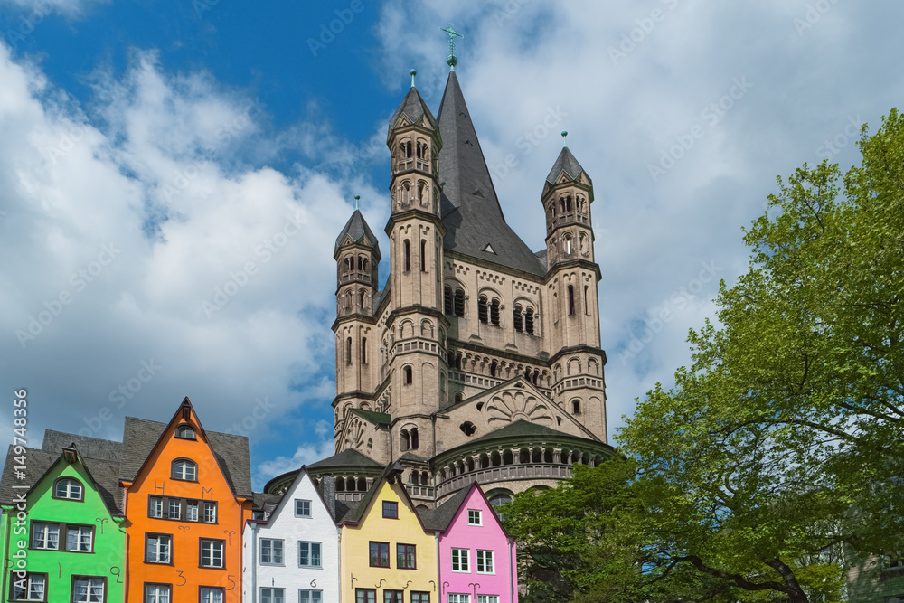 Old houses and St. Martin Church, Cologne, Germany