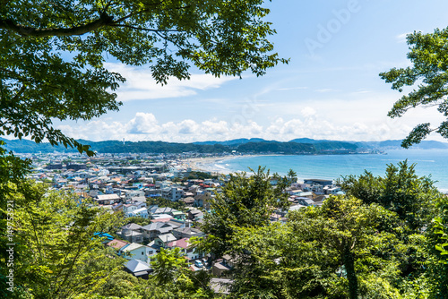 Kamakura; Japan; overlookng Yuigahama beach and harbor