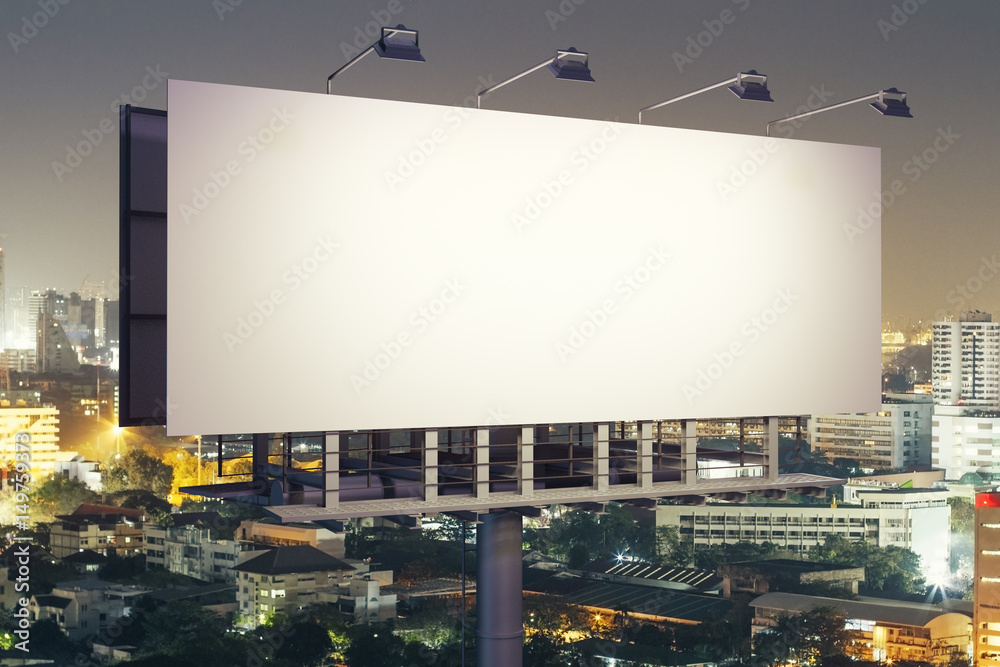 Poster on night city background side Poster on night city background side