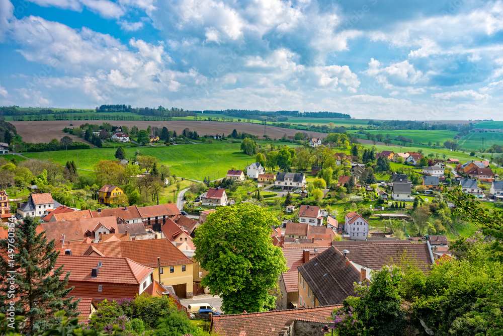 View over the village of Ranis in Thuringia in spring