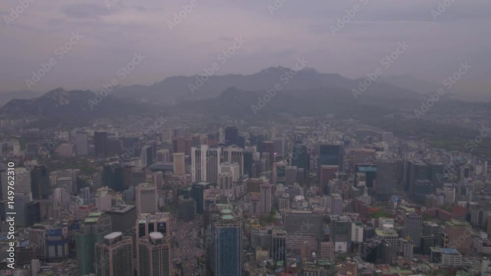 Aerial Korea Seoul April 2017 Seoul Tower Hazy Overcast Day Aerial Korea Seoul April 2017 Seoul Tower Hazy Overcast Day