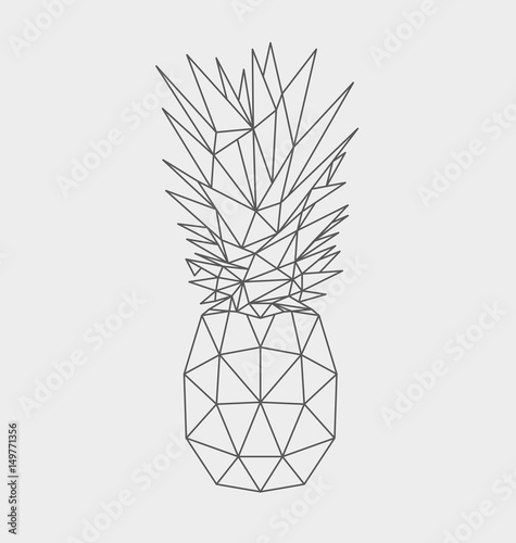 Polygonal pineapple fruit isolated on white background. Vector illustration