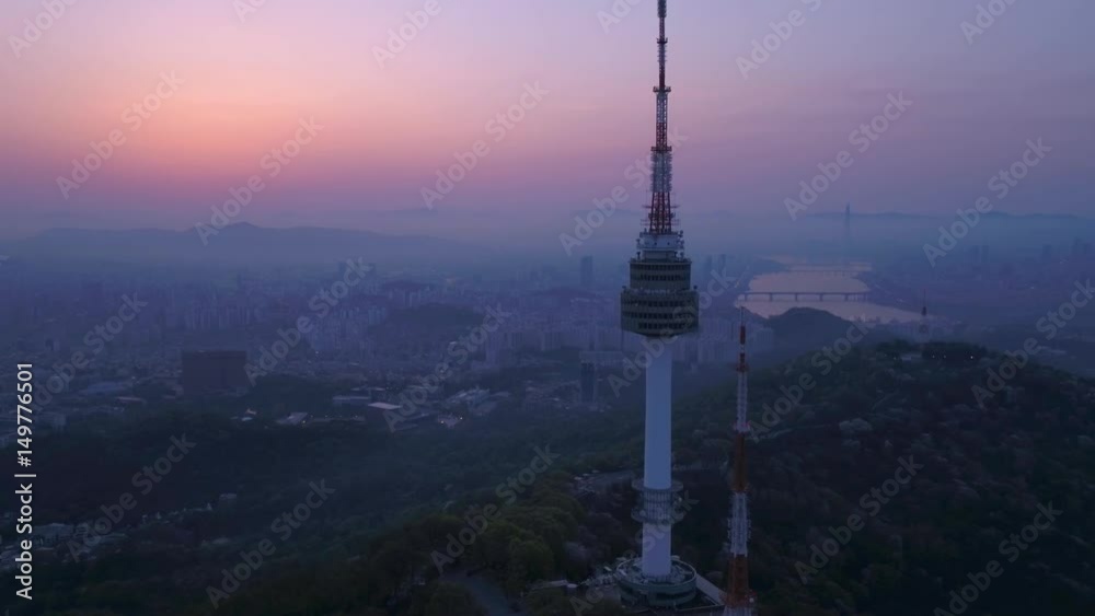 Aerial Korea Seoul April 2017 Seoul Tower Sunrise Aerial Korea Seoul April 2017 Seoul Tower Sunrise
