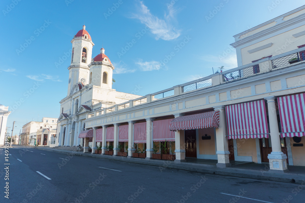 Cienfuegos, Cuba – January 1, 2017: street view around central park