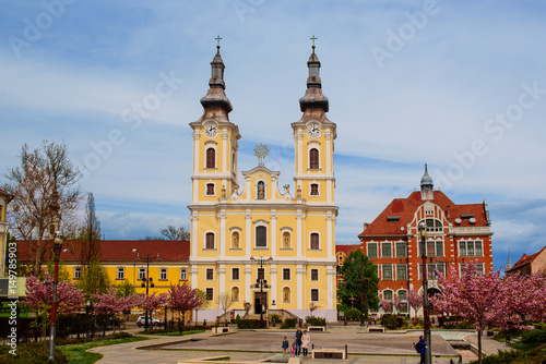 All Saints church in the center of the city in baroque style in Miskolc, Hungary.