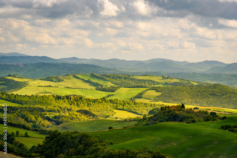 Scenic view of the countryside near Volterra, Tuscany, Italy.