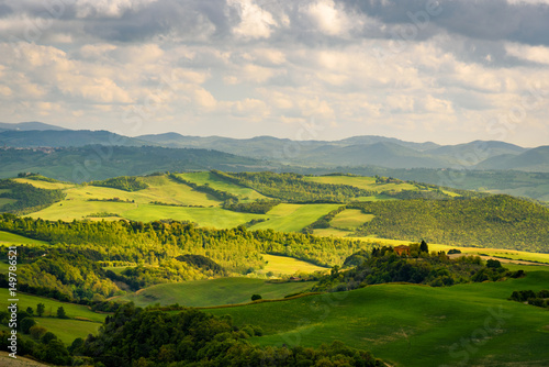 Scenic view of the countryside near Volterra, Tuscany, Italy.