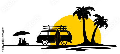 Silhouette Oldtimer Minibus Strand