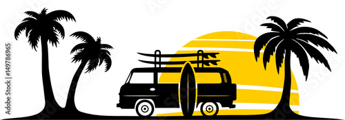 Silhouette Oldtimer Minibus Strand