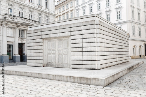 Photography The memorial to the victims of the Holocaust in Vienna symbolizes a closed libra