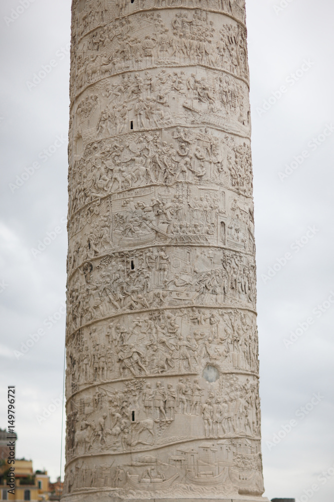 Fragment of the Trajan marble column. Rome, Italy