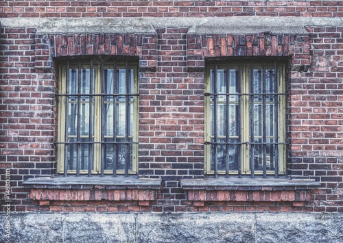 Windows and red brick wall  Finnish style  Helsinki  Finland