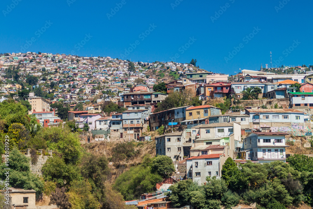 Colorful houses on hills in Valparaiso, Chile