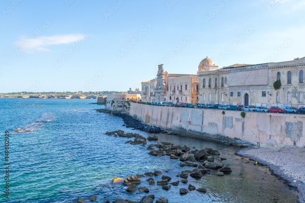 Coast of Ortigia island at city of Syracuse, Sicily, Italy Coast of Ortigia island at city of Syracuse, Sicily, Italy