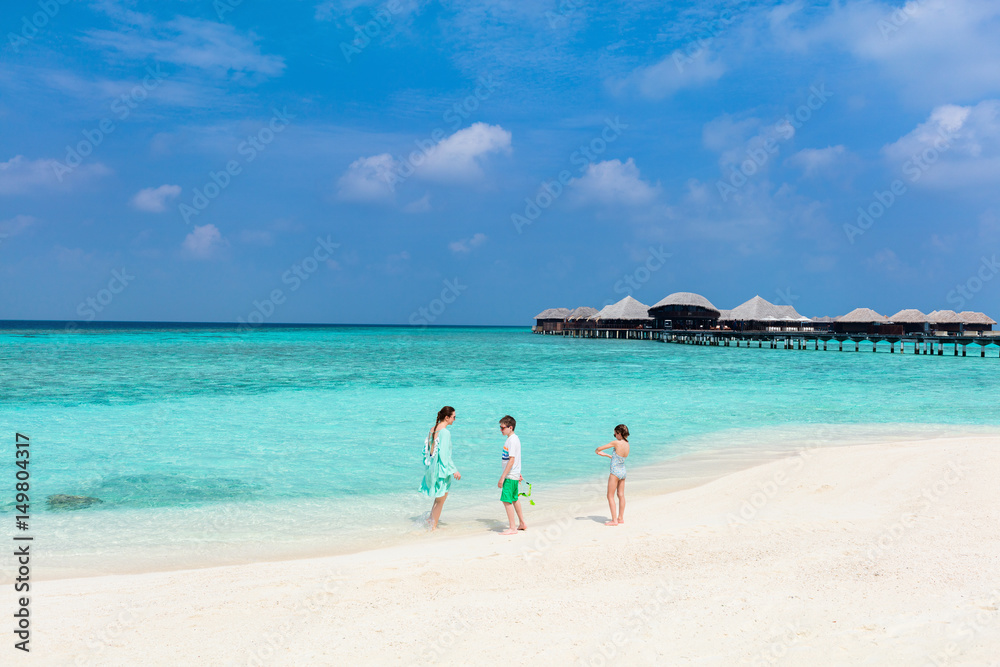 Mother and kids at beach