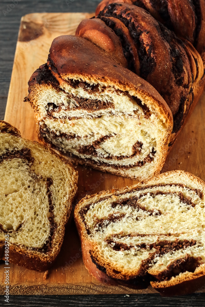 Sweet marbled brioche plait with nuts and chocolate Sweet marbled brioche plait with nuts and chocolate